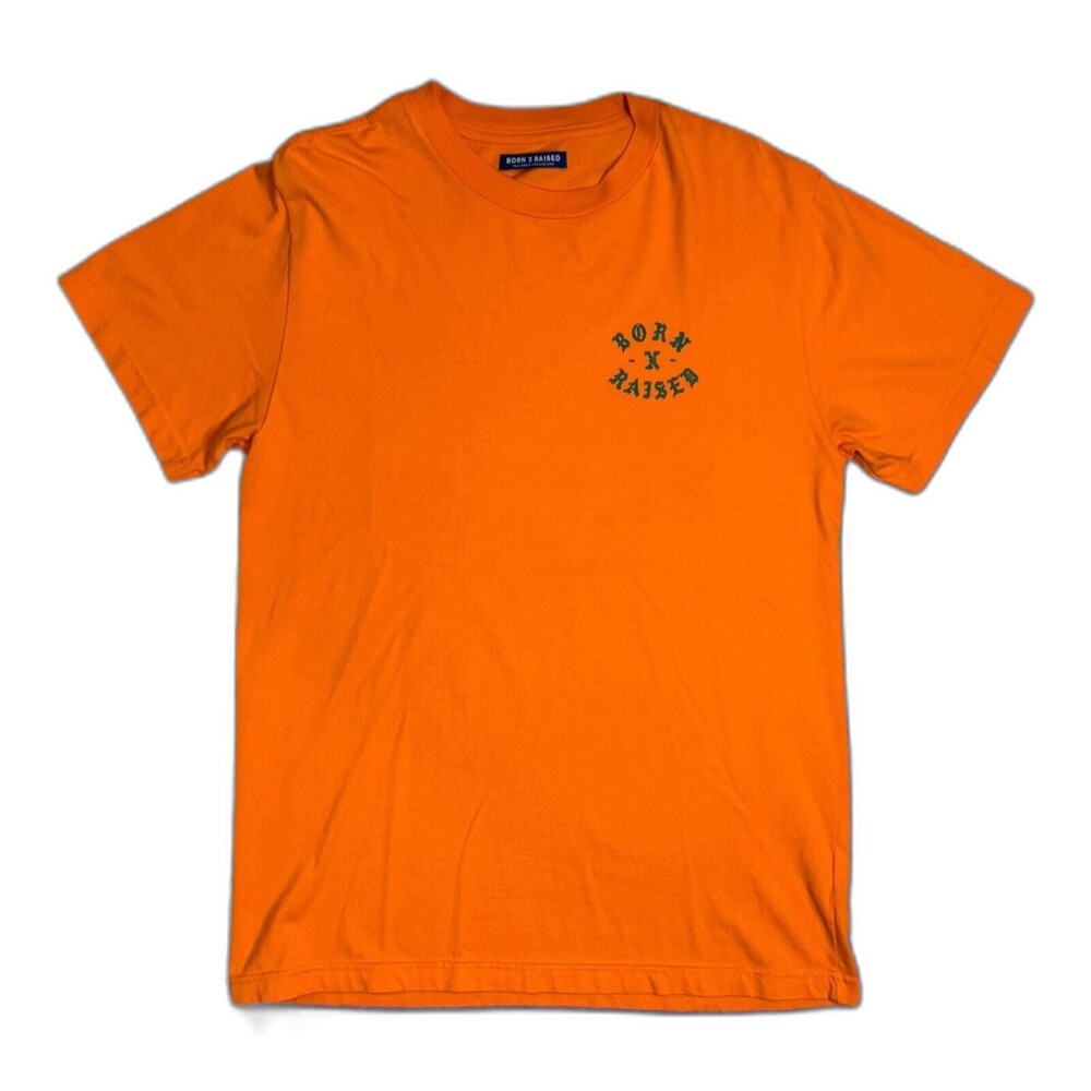 Born X Raised T-Shirt Men’s Small‎ Orange Graphic Big Logo Streetwear